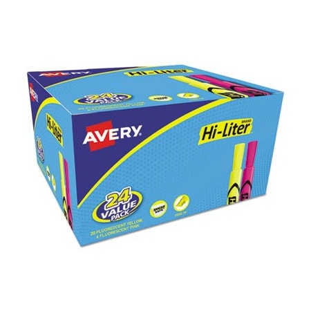 Avery Dennison Avery, HI-LITER DESK-STYLE HIGHLIGHTERS, CHISEL TIP, ASSORTED COLORS, 24PK 98189